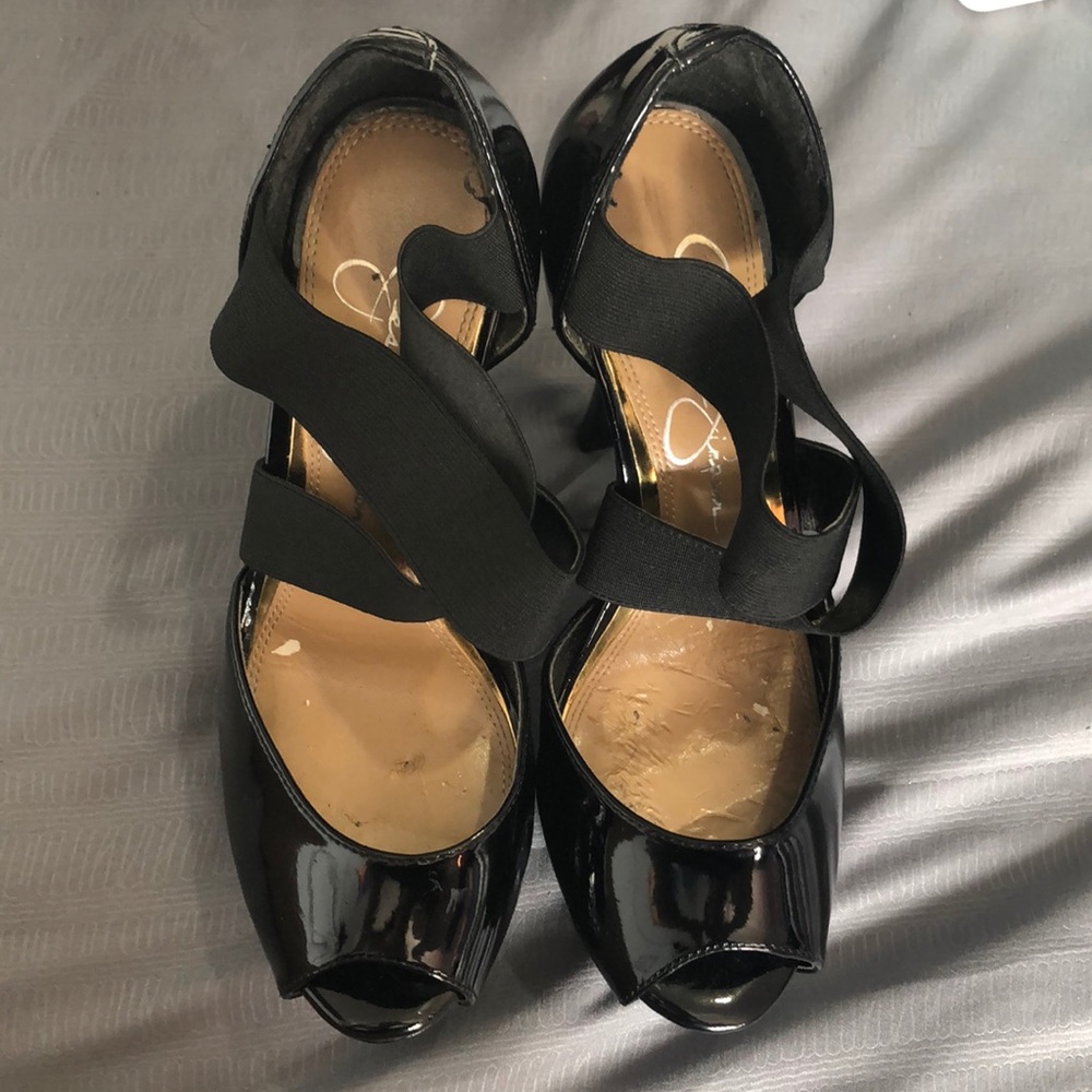Black ballerina strap heels